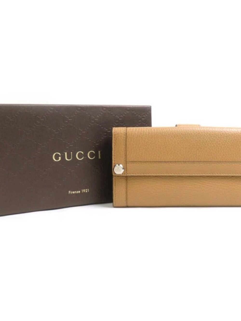 GUCCI Bifold Long Wallet Brown Leather/Silvertone